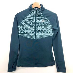 Adidas Climawarm Teal Nordic Pattern Half Zip Thumbhole Running Pullover